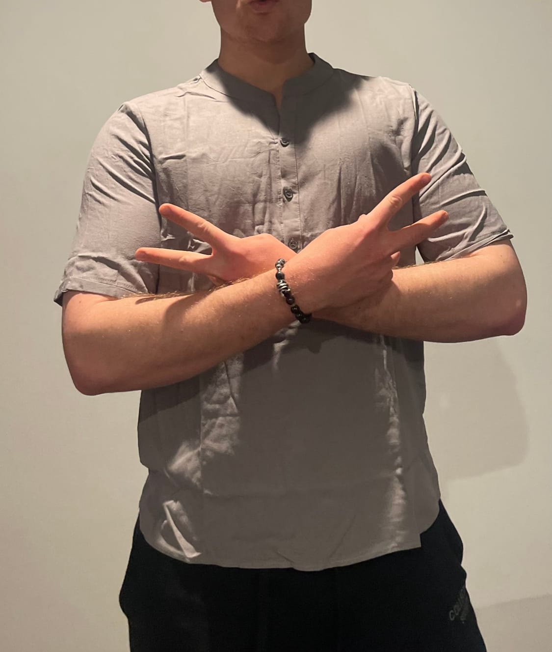 Customer photo review of Buddha Stones Solid Color Short Sleeve Half Button Shirt Cotton Linen Men Clothing