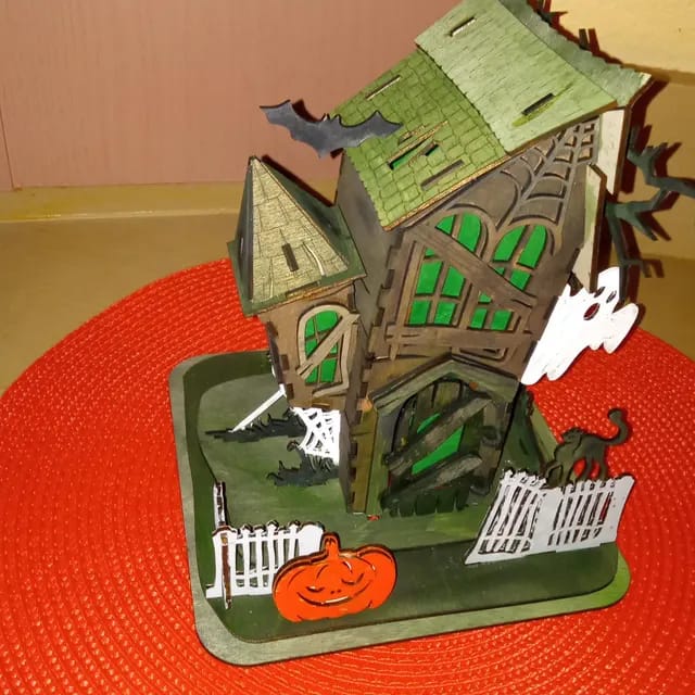Customer photo review of Halloween house scene lamp laser cut svg file