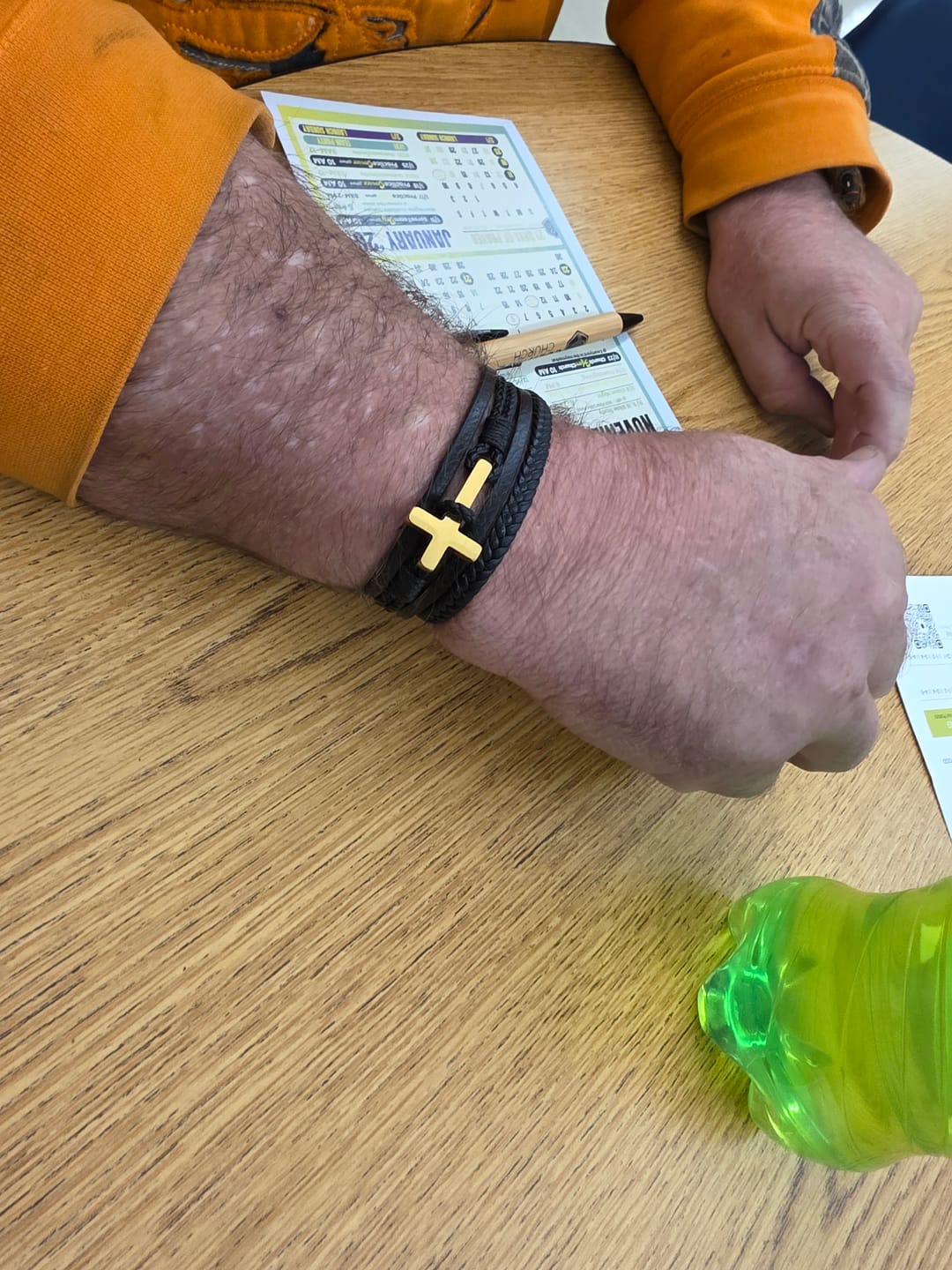 Customer photo review of FREE Today: Tri - Color Stainless Steel Cross & Braided Leather Fashion Bracelet