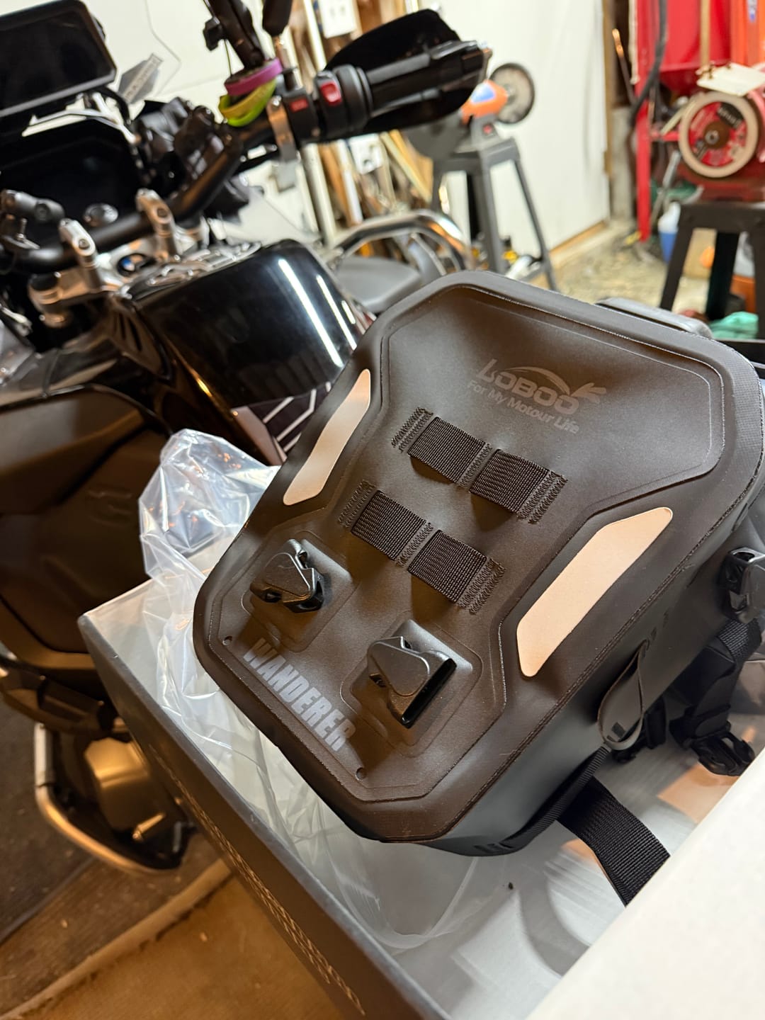 Customer photo review of Wanderer Motorcycle Crash Bar Bags – Inflatable/Non-Inflatable, Waterproof Frame Bags with Reflective Strips & Anti-Theft System (Pair)