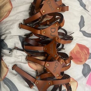 Customer photo review of Personalized Leather Custom Engraved Suspenders – Genuine Leather…