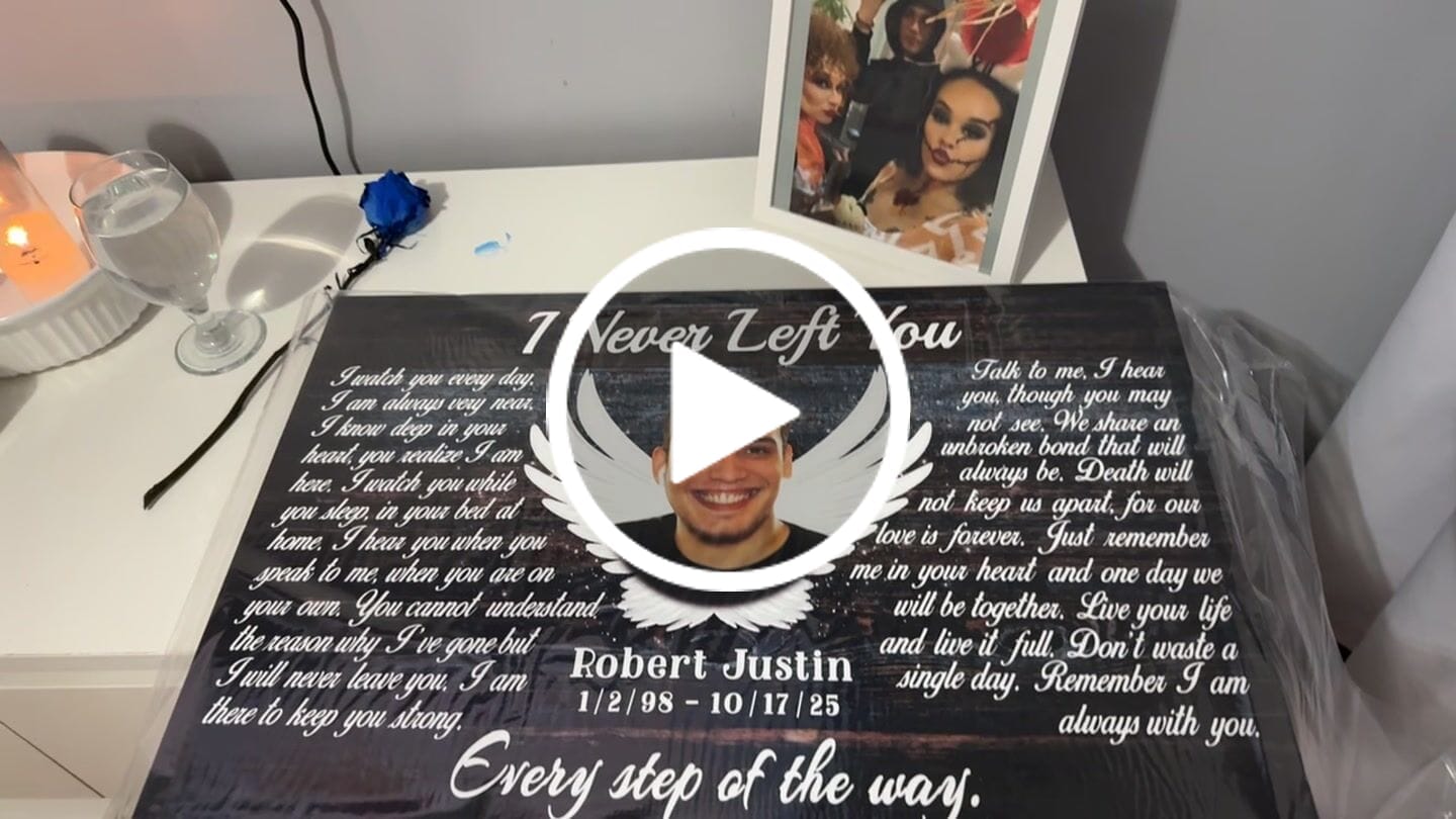 Customer video review of Personalized Canvas Prints, Custom Photo, Memorial Gifts, Sympathy Gifts, Angel Wings I Never Left You Love Dem Canvas