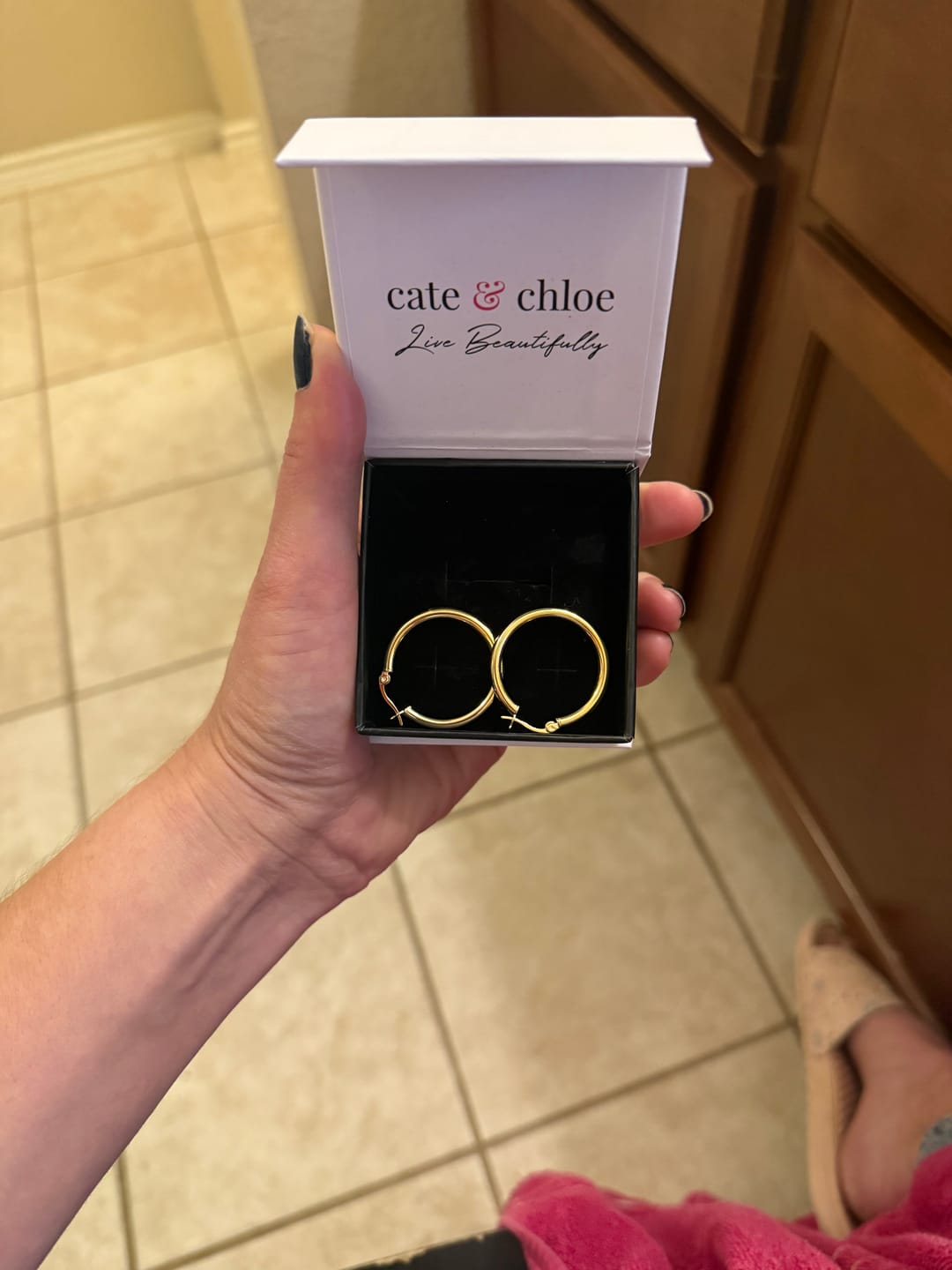 Customer photo review of Amy 18k White Gold Plated 20mm/30mm Hoop Earrings