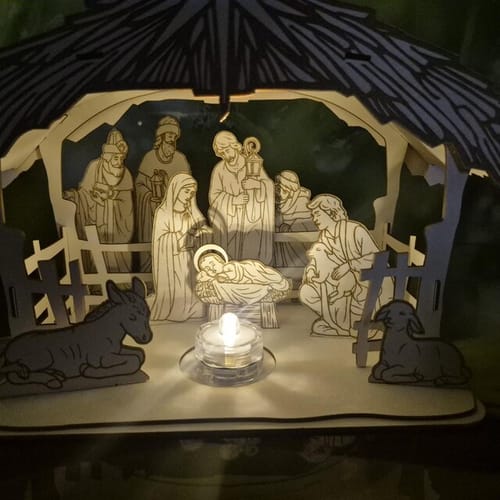 Customer photo review of Laser cut Nativity scene miniatures candle holder svg file