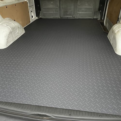 Customer photo review of Diamond Pattern Heavy Duty Rubber Van Flooring Non-Slip, Impact Absorbing Prevents Scratches & Dents Excellent Sound Insulation Load Stabilisation