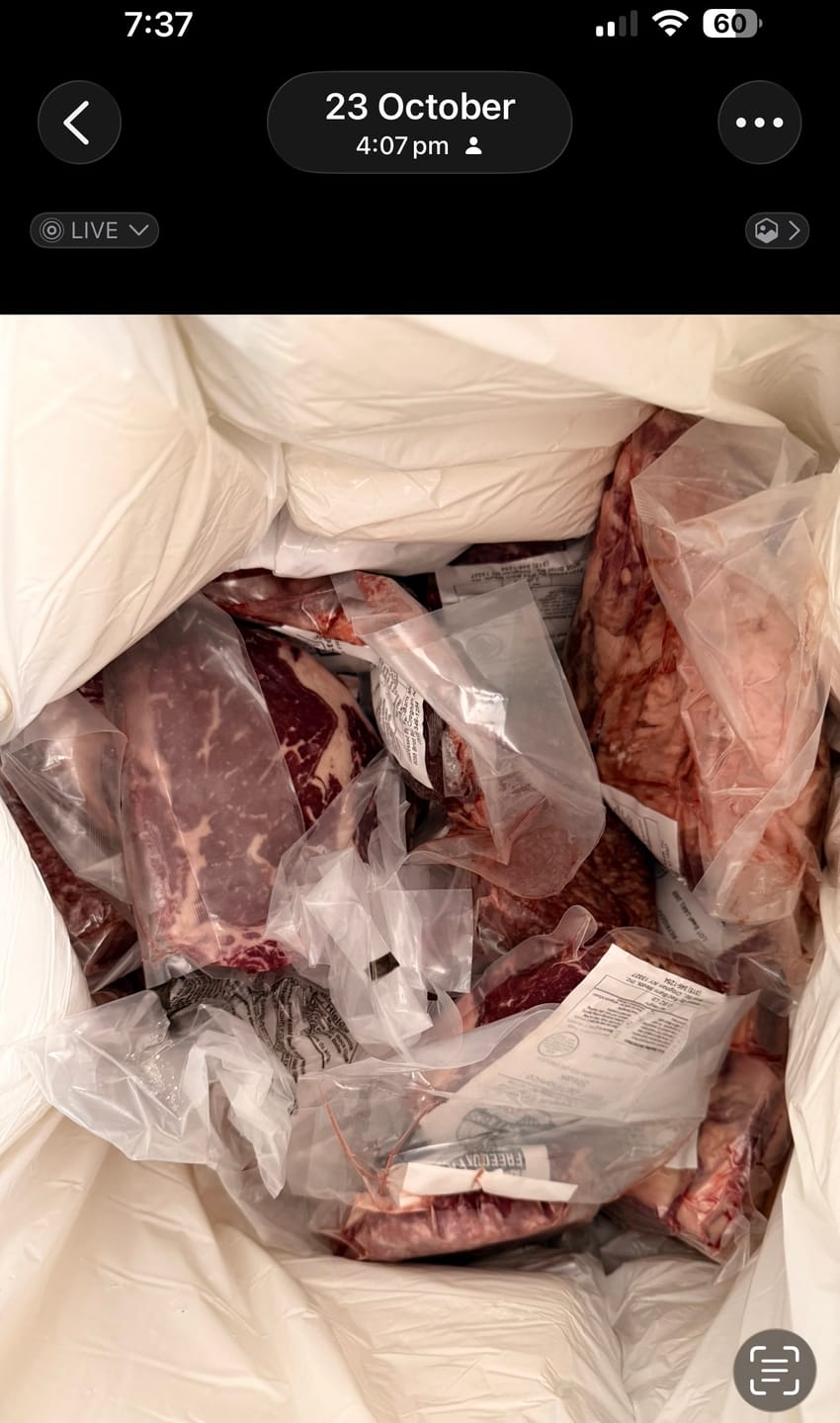 Customer photo review of BEEF VARIETY BOX – 20 LBS OF 100% AMERICAN BEEF