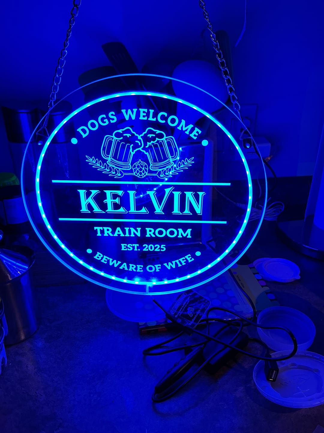 Customer photo review of Personalized LED Color Changing Acrylic Man Cave Beers & Hop Sign