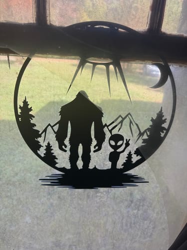 Customer photo review of Bigfoot and Alien Metal Wall Art | Indoor Outdoor | Up to 46" | Over 20 Color Options