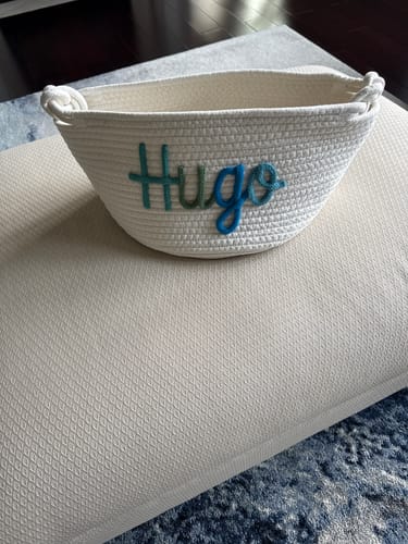 Customer photo review of Baby Knits™  Multicolor Personalized Knitted Basket