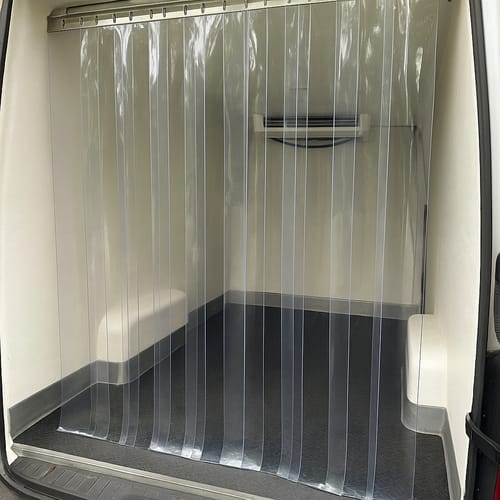 Customer photo review of Refrigerated Vehicle Strip Curtains - Clear PVC, Hook-on Rail, Dust & Pest Resistant, Easy Access, Up to 2500mm High, 430 Grade Stainless Steel Rails