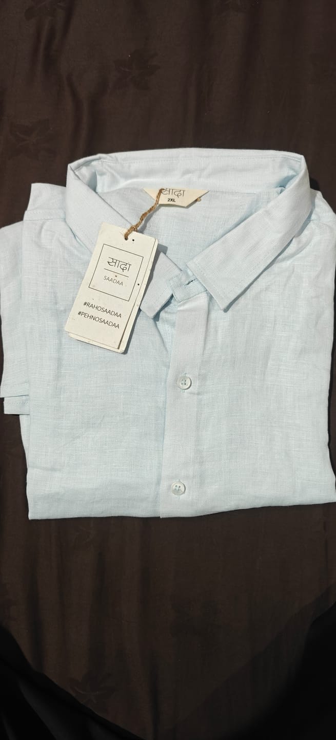 Customer photo review of Men Light Blue Pure Linen Full Sleeve Shirt