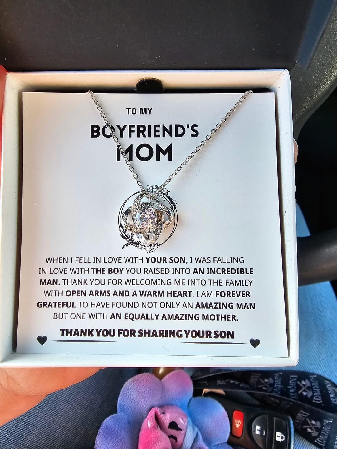 Customer photo review of Boyfriend's Mom Gift-Forever Grateful- Love Knot Necklace