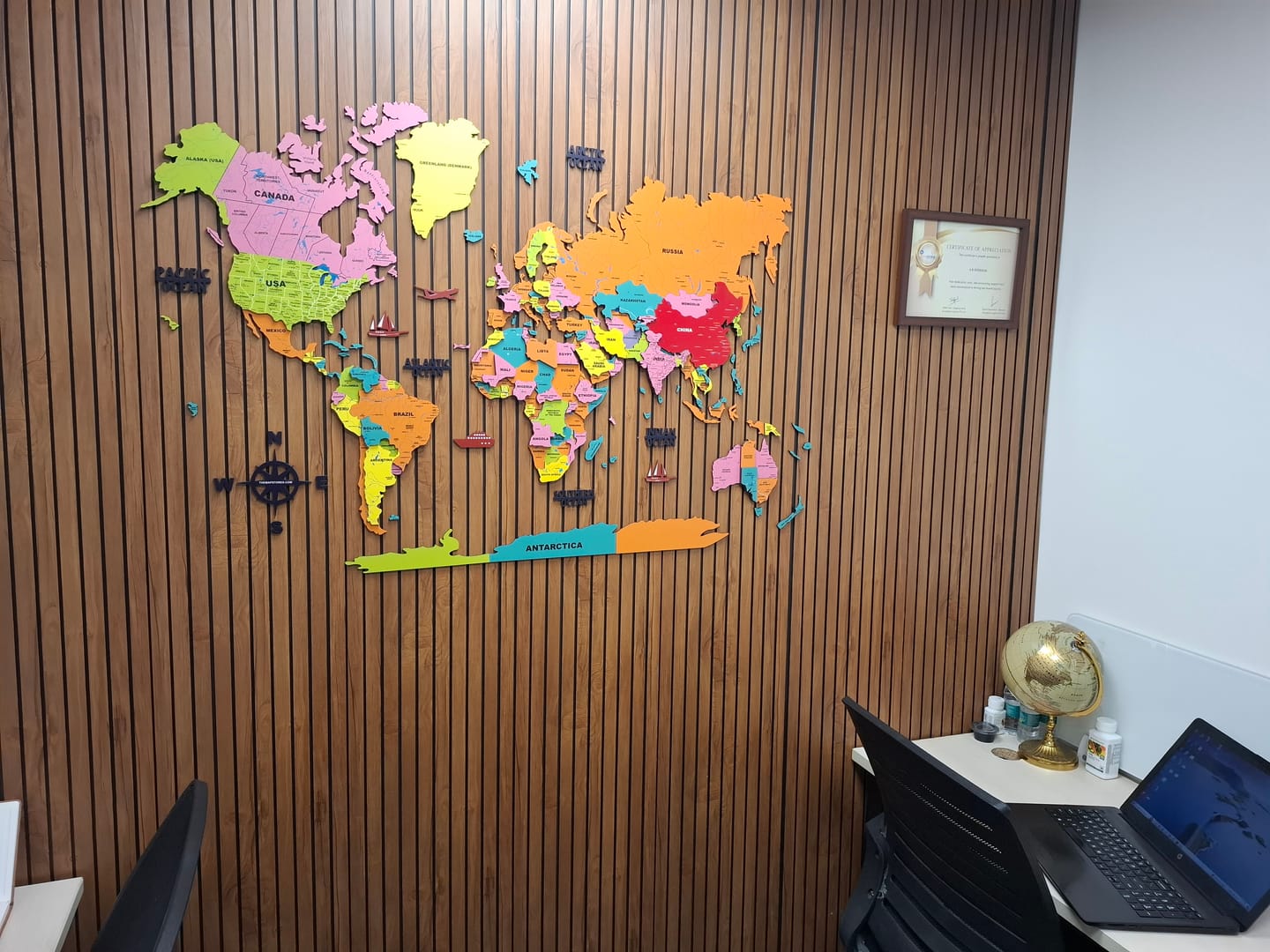 Customer photo review of 3D Colorful Wooden World Map for wall