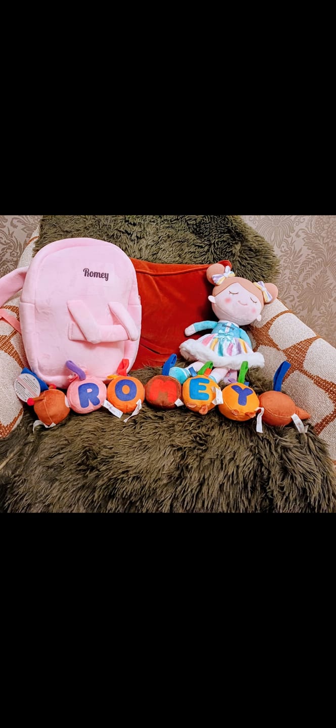 Customer photo review of Personalized Rainbow Doll and Bag