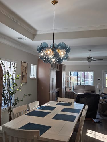 Customer photo review of Modern Cluster Blue Glass Globe Bubble Chandelier