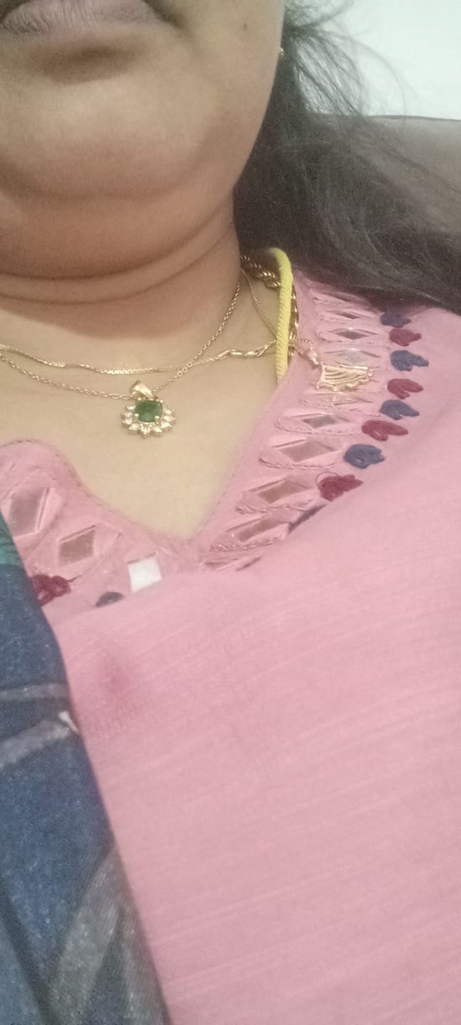 Customer photo review of Green Sapphire and Diamond Halo Pendant
