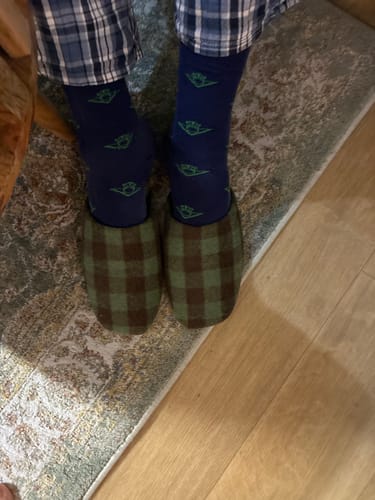 Customer photo review of Suede Scottish Plaid Home Slippers