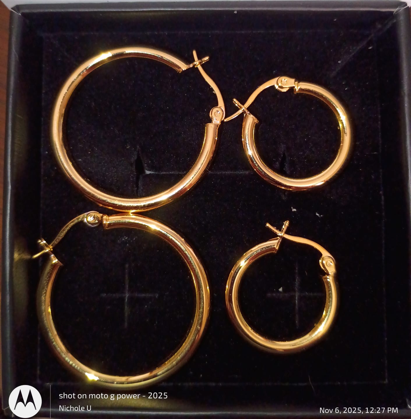 Customer photo review of Amy 18k White Gold Plated 20mm/30mm Hoop Earrings