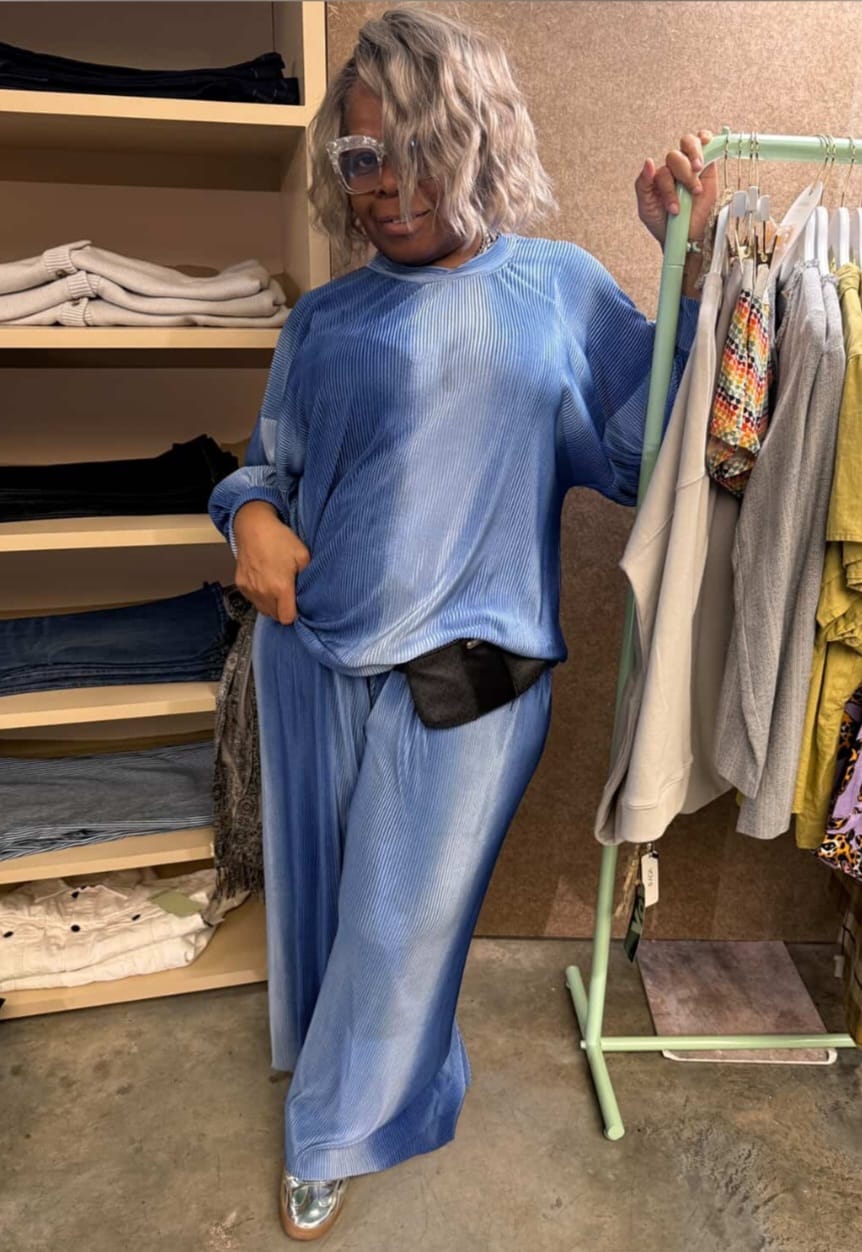 Customer photo review of Denim Blue Ombre Pleated Knit