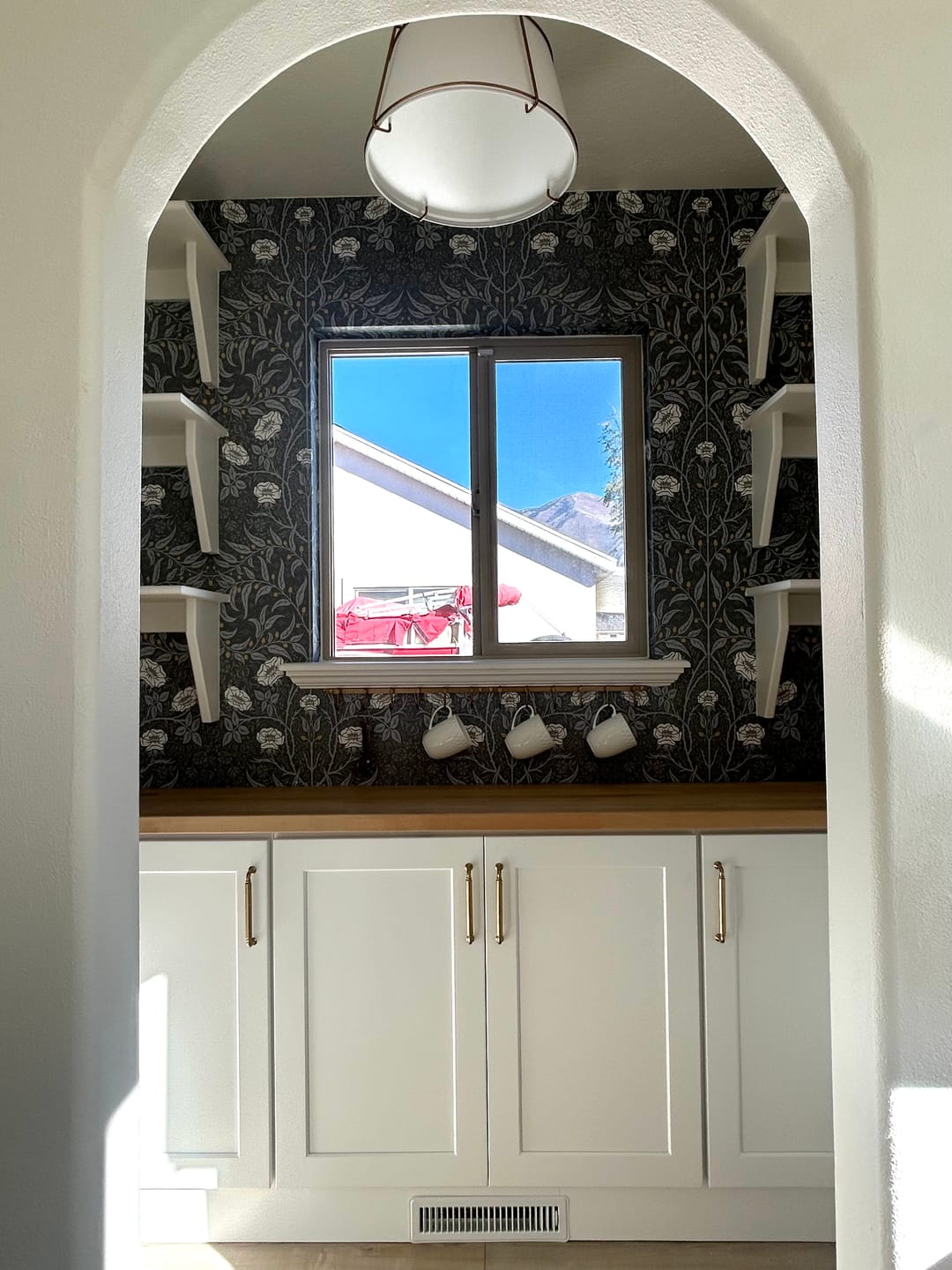Customer photo review of Contemporary Wide Linen Drum Brass Semi Flush Mount