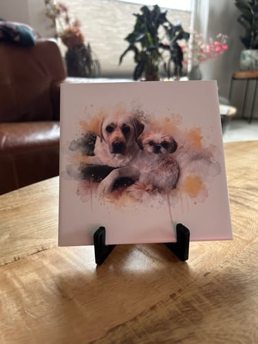 Customer photo review of Aquarel Portret op Tegel - Upload je eigen foto