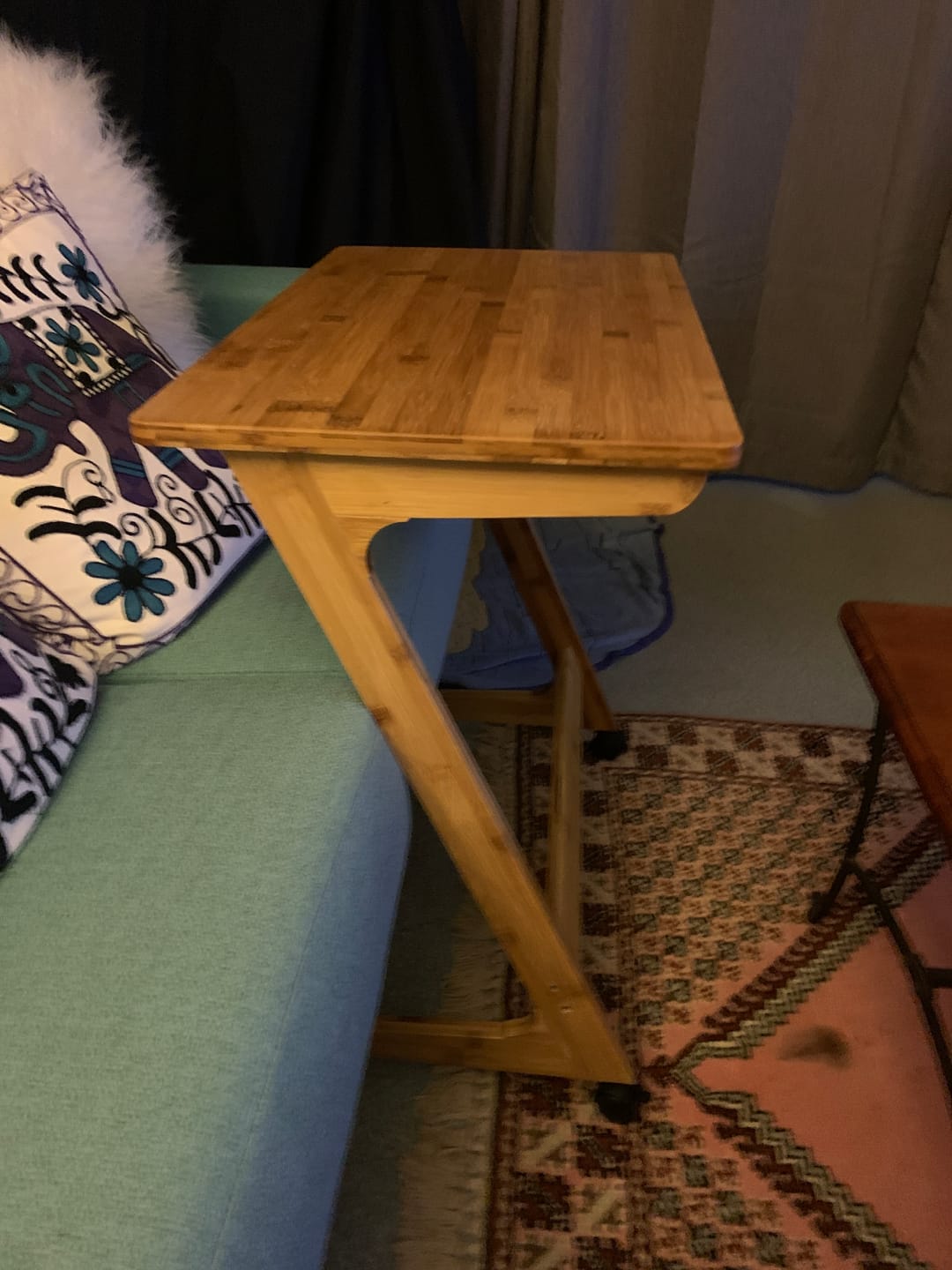 Customer photo review of Bamboo TV Tray Table with Wheels (Z Shape)