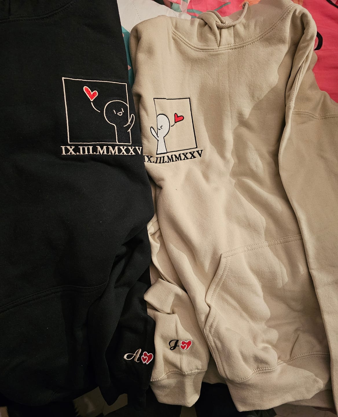 Customer photo review of Cute Cartoon Couple Custom Roman Numeral Matching Embroidered Hoodies For Couples