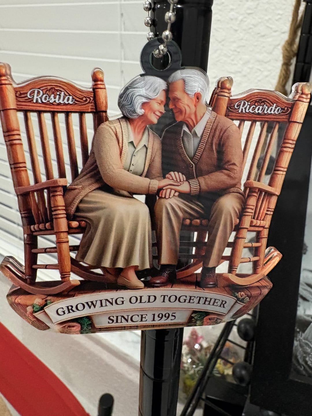Customer photo review of Old Couple Sitting On Rocking Chairs Together Personalized Christmas Acrylic Ornament