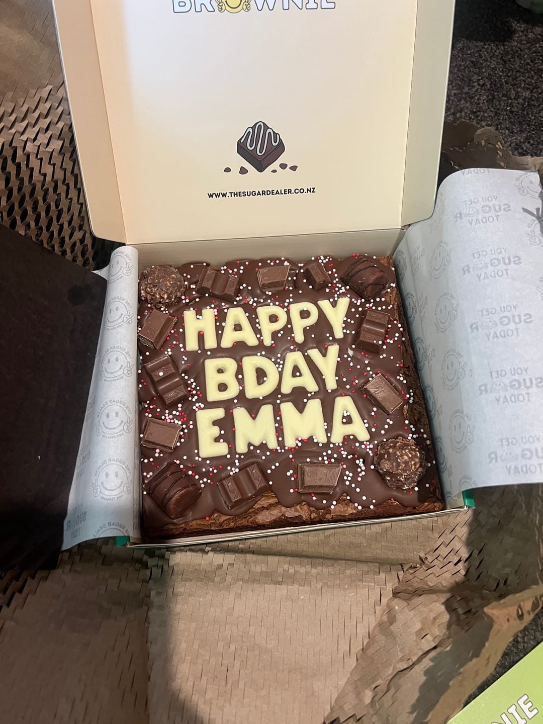 Customer photo review of Custom message chocolate fiend brownie