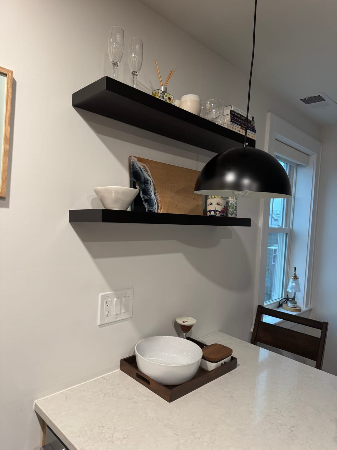 Customer photo review of Black & White Maple Floating Shelves