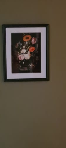 Customer photo review of Flowers in a Glass Bottle on a Marble Plinth, vintage artwork by Jan Davidsz. de Heem, vintage art, A3 (16x12") Poster Print