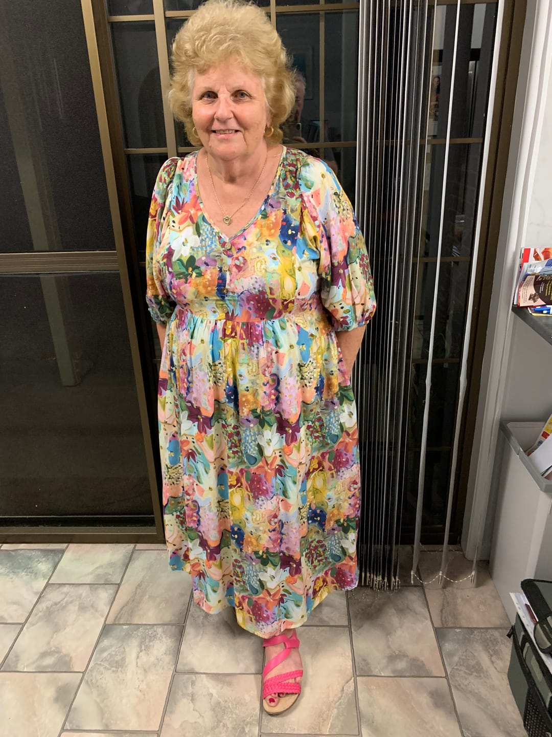 Customer photo review of Zandra Midi Dress in Pink Multi