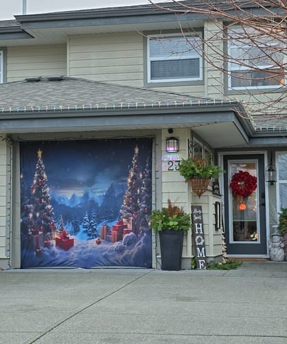 Customer photo review of Christmas New Year Holiday Celebration Traditional Family Winter Time Garage Door Wrap Cover Mural Decoration