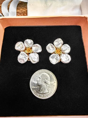 Customer photo review of FLOWER - White Keshi Pearl Stud Earrings