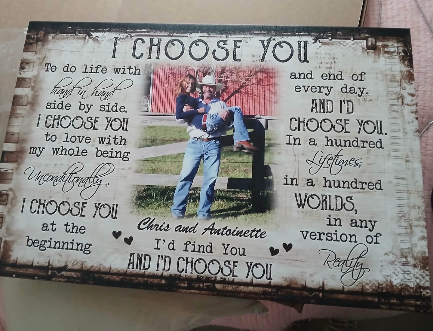 Customer photo review of Couple Personalized Canvas Prints - Custom Photo & Text - 5 Sizes - Anniversary Gift, Love Gifts, Couple Gifts for Her, I Choose You - Dem Canvas