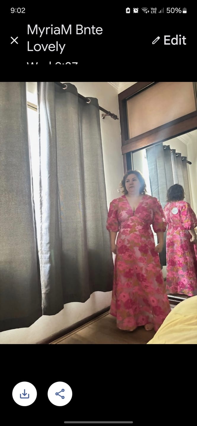 Customer photo review of Opulence Midi Dress In Pink Floral Organza Burnout