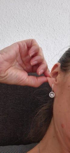 Customer photo review of Whimsical Dancing Stone Dangle Earrings in Solid Silver