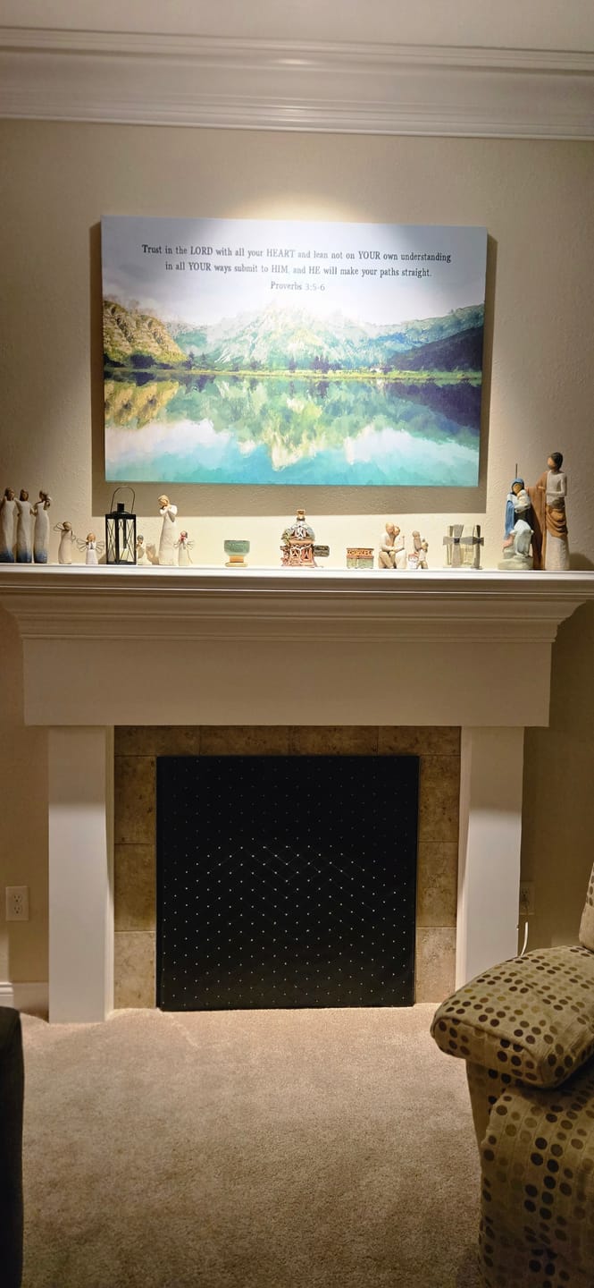 Customer photo review of Mountain Lake, Proverbs 3:5-6 Trust In The Lord With All Your Heart, Christian Wall Art Canvas