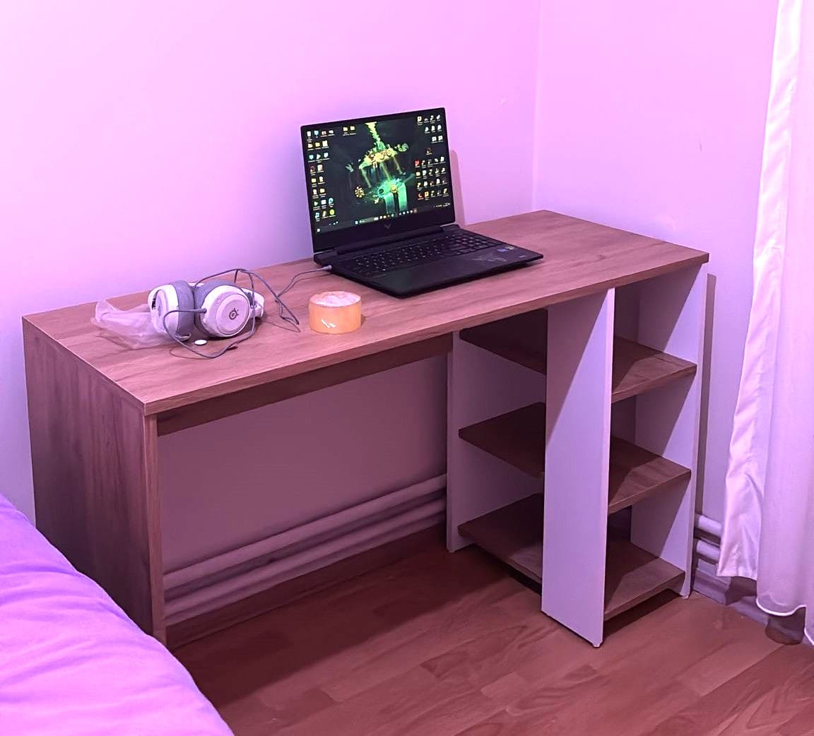 Customer photo review of Rani HA108 Raflı Çalışma Ofis Bilgisayar Masası Sepet Ceviz - Beyaz