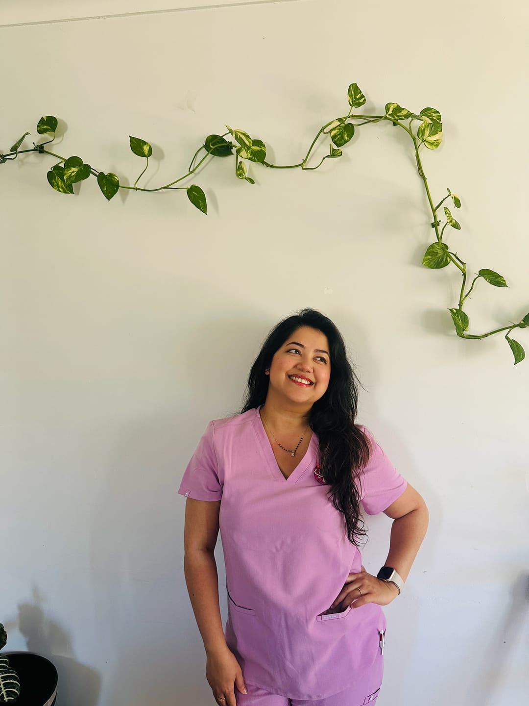 Customer photo review of CLARISSA Skinny Leg Scrub Pants - Lavender Haze | SLTECH™