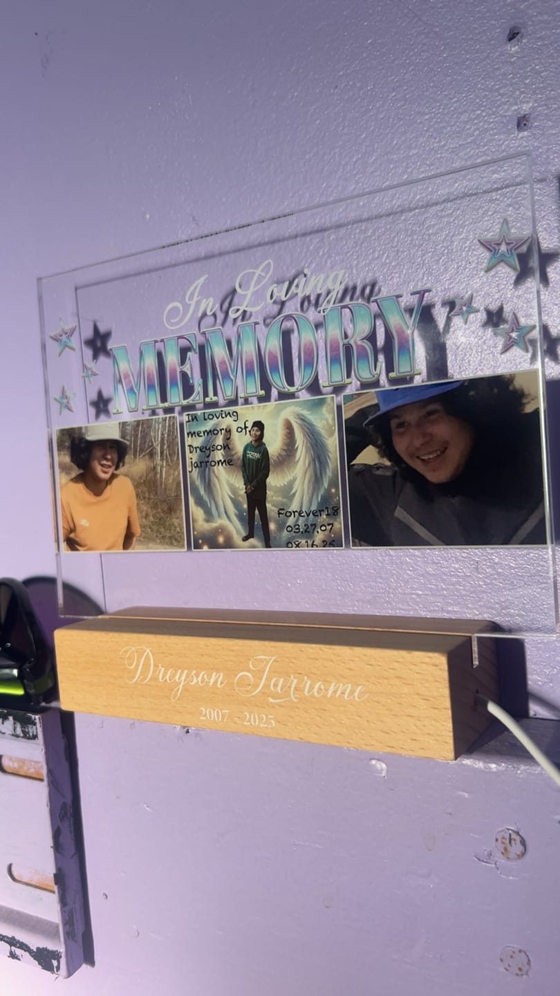Customer photo review of Personalized Photo In Loving Memory, Sympathy Gift for Loss of a Loved One Acrylic Plaque LED Light Night