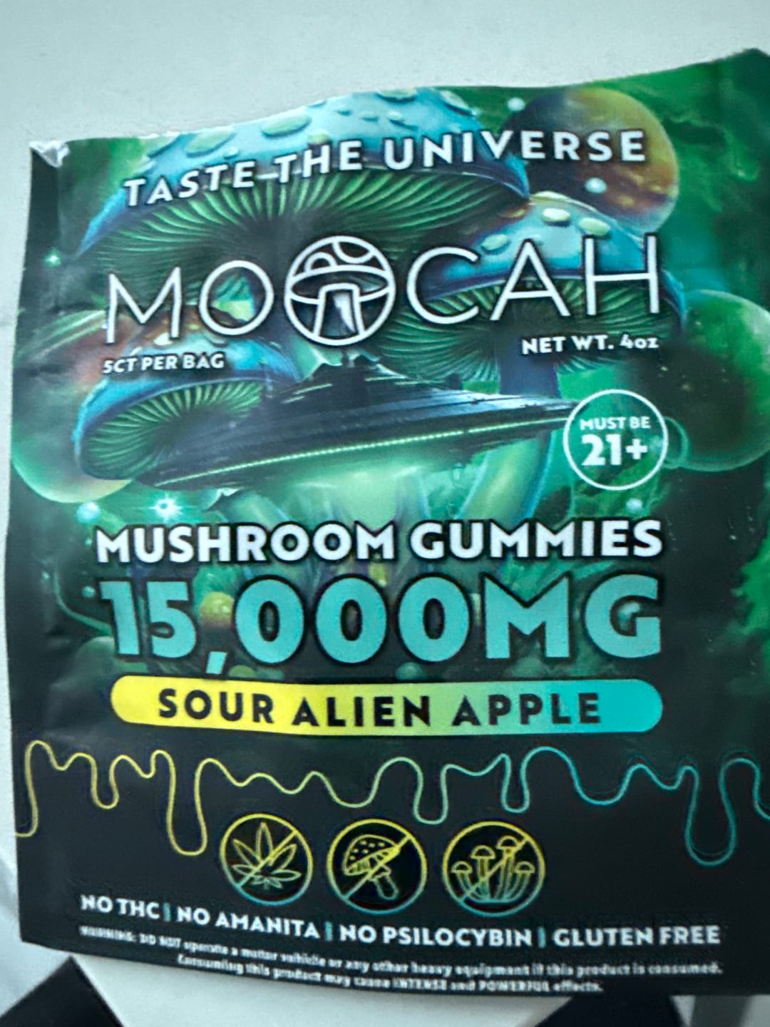 Customer photo review of Mega Dose Mushroom Gummies -  Sour Alien Apple
