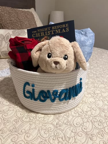 Customer photo review of Baby Knits™  Multicolor Personalized Knitted Basket