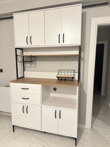 Customer photo review of Rani JE209 Çok Amaçlı Dolap 8 Kapaklı 2 Çekmeceli Raflı Kiler Mutfak Dolabı Beyaz - Sepet Ceviz