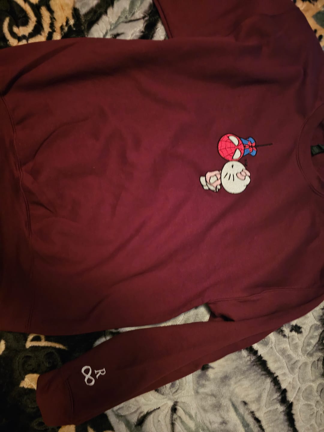 Customer photo review of Custom Embroidered Hoodies For Couples, Custom Matching Couple Hoodies, Lovely Kitten Kiss Spider Chibi Embroidered Matching Couples Hoodie
