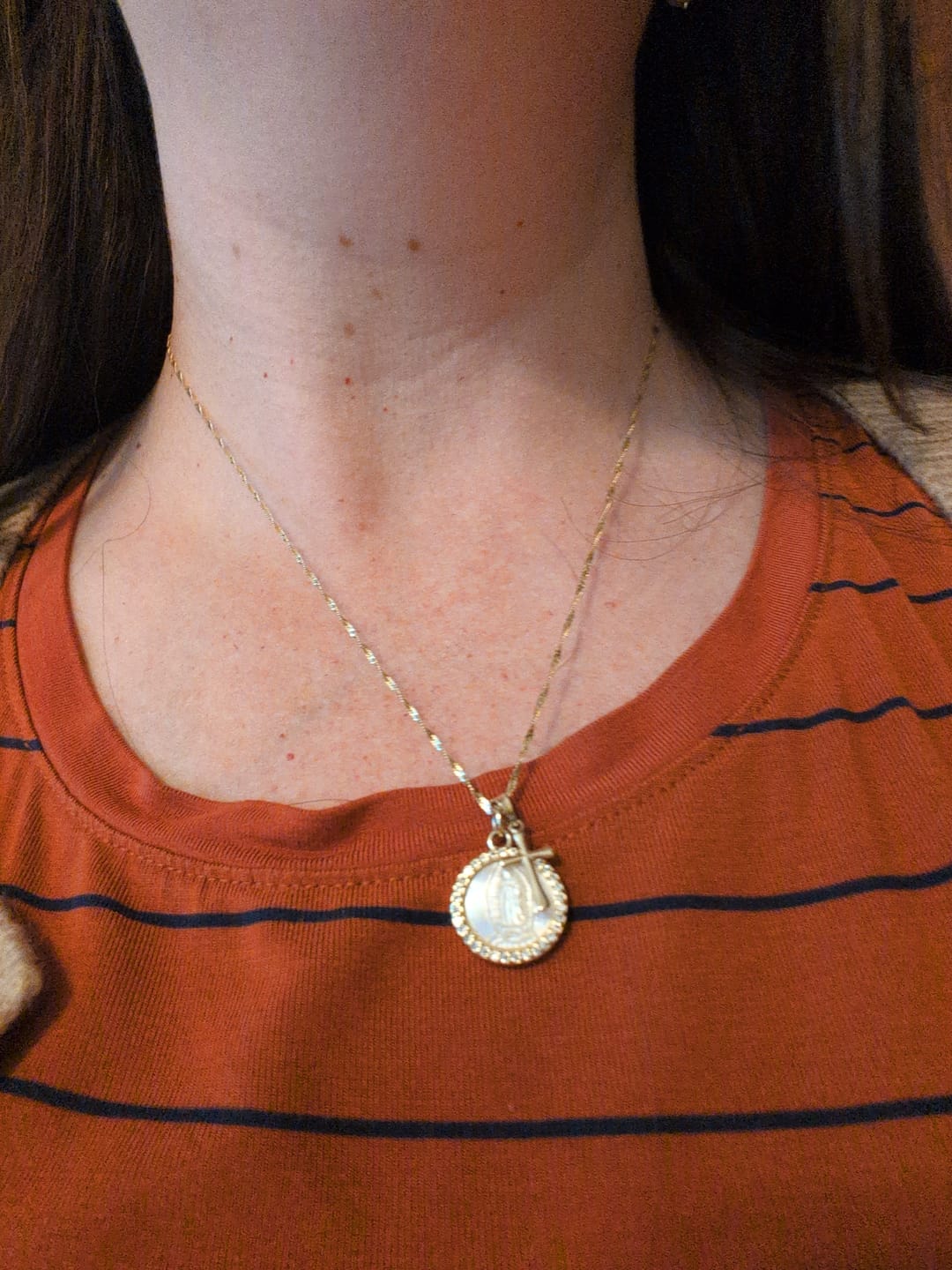 Customer photo review of Petite Mother Mary Necklace