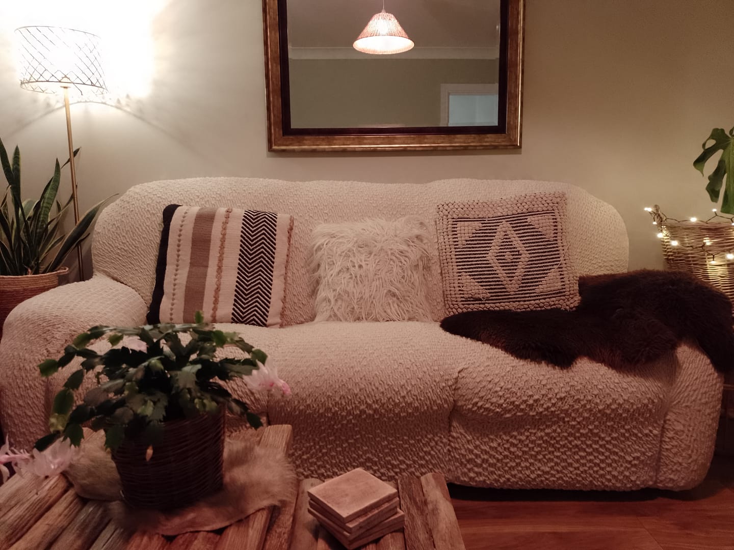 Customer photo review of 3 Seater Recliner Sofa Cover - Beige, Velvet