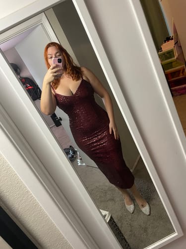 Customer photo review of Glitz & Glamour Dress in Burgundy Sequins - Vixen by Micheline Pitt