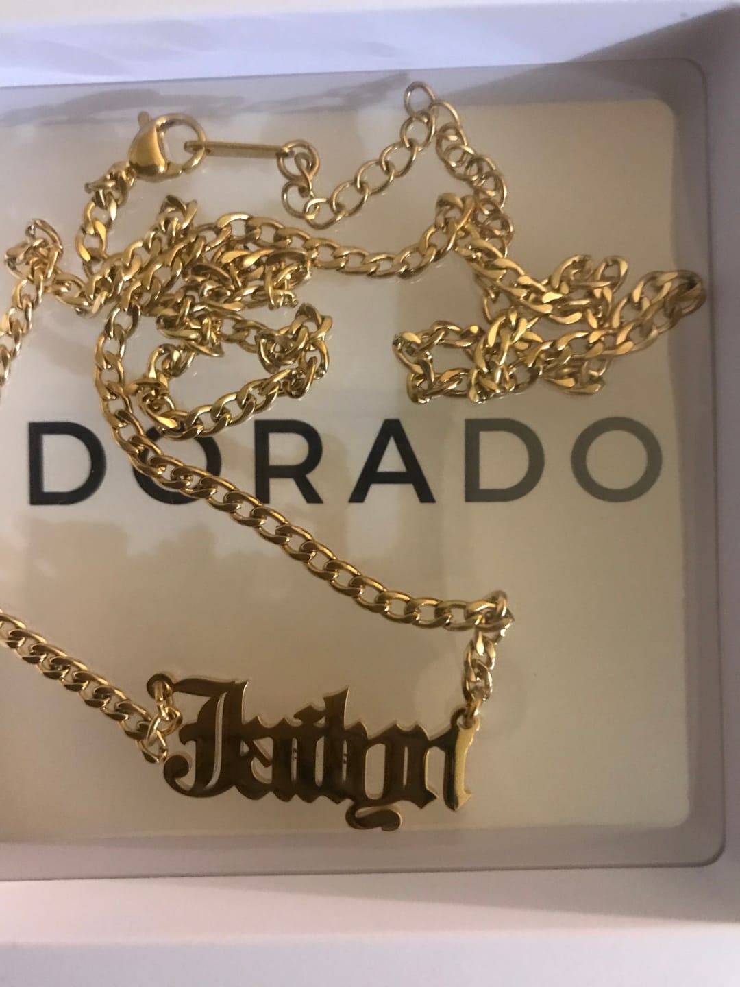 Customer photo review of Kids Gothic Name Necklace w/ Cuban Chain