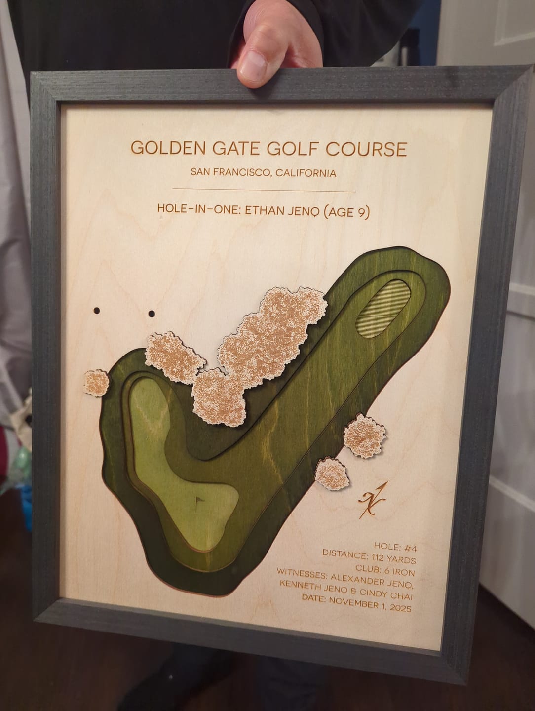 Customer photo review of Personalized Hole-in-One | Single Hole Golf Art